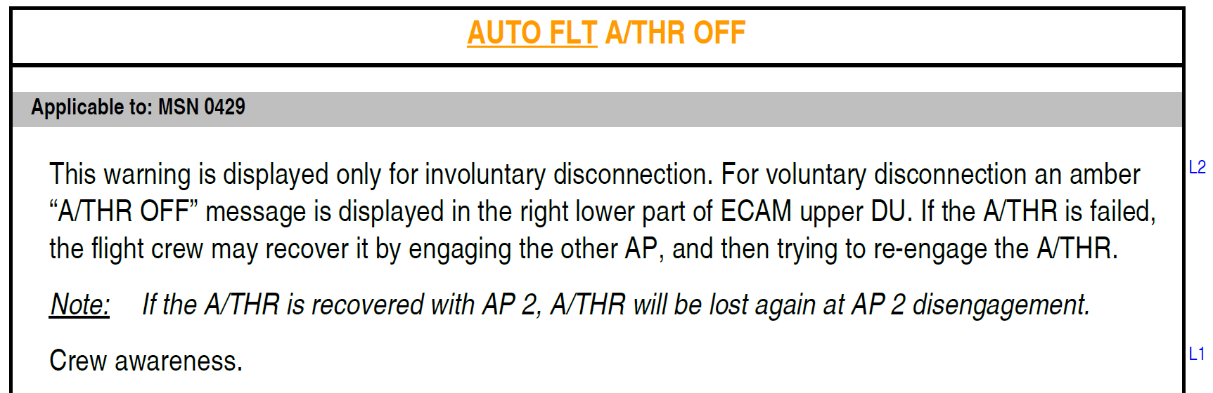 Figure B1: FCOM procedure – Autoflight autothrust off