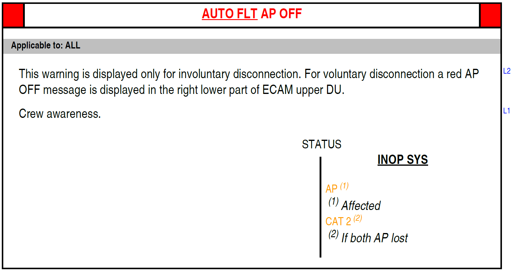 Figure&nbsp;A2: FCOM procedure – Auto flight autopilot off