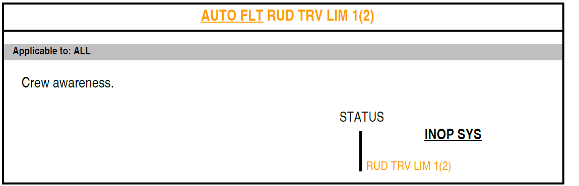 Figure B8: FCOM procedure – Auto flight rudder travel limiter 1 (or 2)