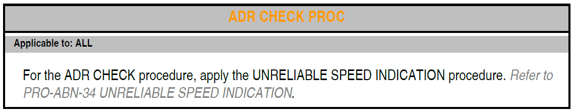 Figure&nbsp;B14: FCOM procedure – Navigation indicated airspeed discrepancy