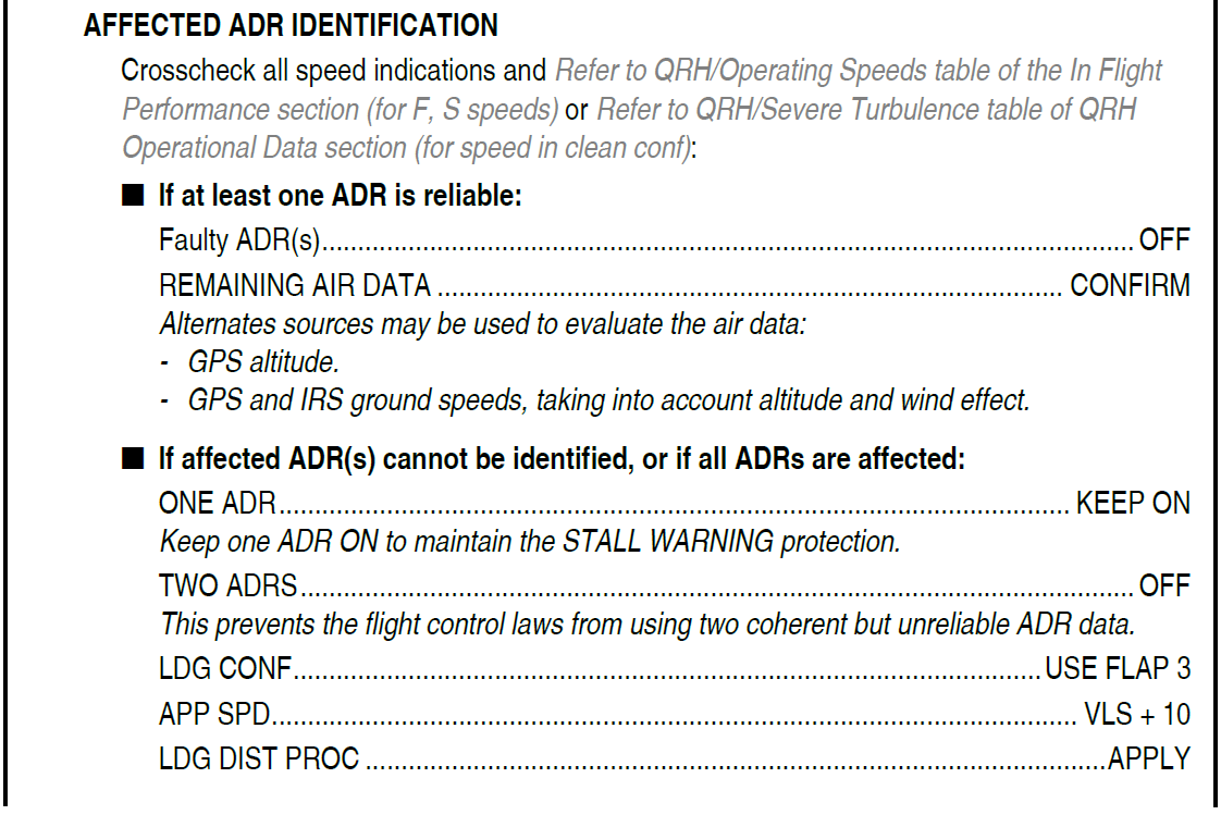 Figure&nbsp;B14: FCOM procedure – Navigation indicated airspeed discrepancy
