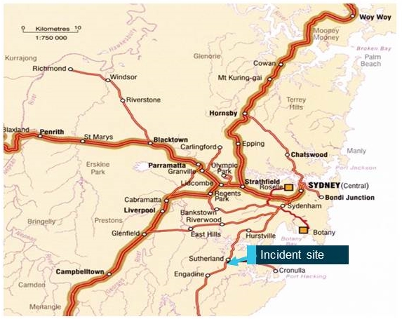 Figure 2: Incident location at Loftus. Source:   Geoscience Australia, annotated by the ATSB
