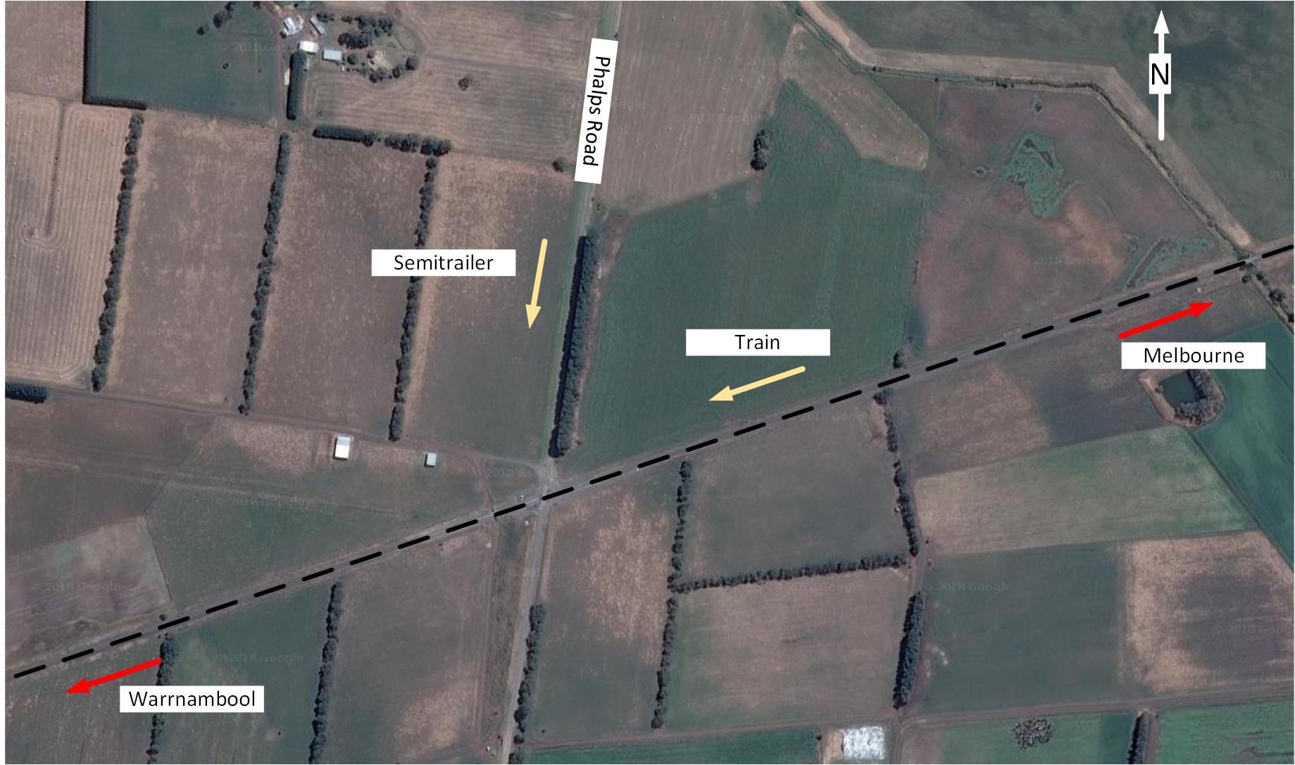Figure 2: Overview of truck and train approach to the Phalps Road level crossing