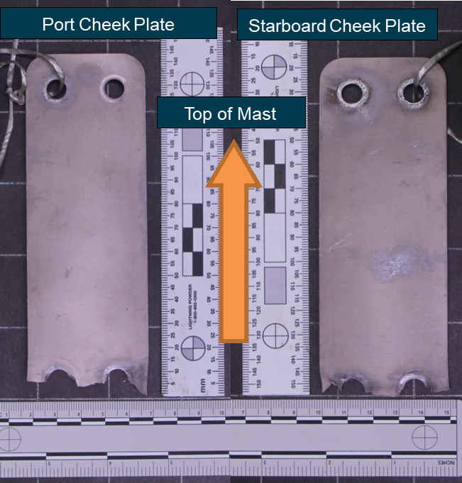 Figure 1: Port and starboard cheek plates as supplied to the ATSB. Source: ATSB