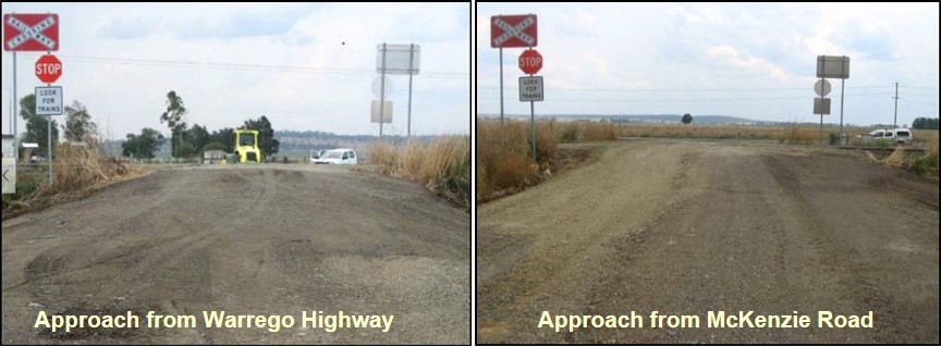 Figure 4: Dunkeld Access Road / level crossing ID 2309 upgrade in October 2011. The images show the condition of the approach road surface on the day of the upgrade (October 2011).<br />
Source: QR