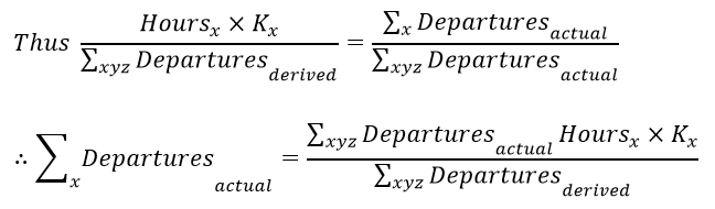 Assumption 3: FormulaThese flights follow the same model derived, and therefore the same proportion will apply to the original departures as per the ratio of the derived departures within each operation type.