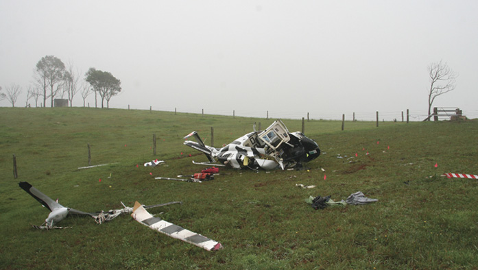 Wreckage of the Bell 206L helicopter. Source: ATSB