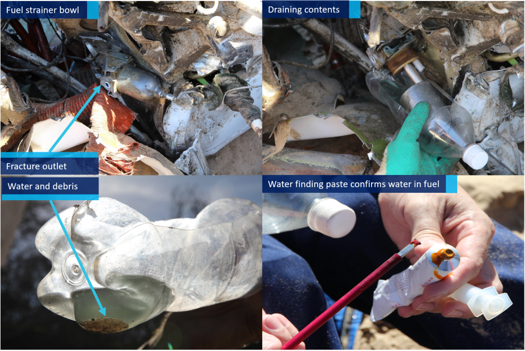 Figure 10: Fuel strainer bowl and contents showing signs of water and debris. Source: ATSB.