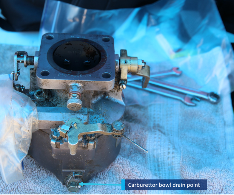 Figure 12: Carburettor showing drain point located at its base. Source: ATSB.