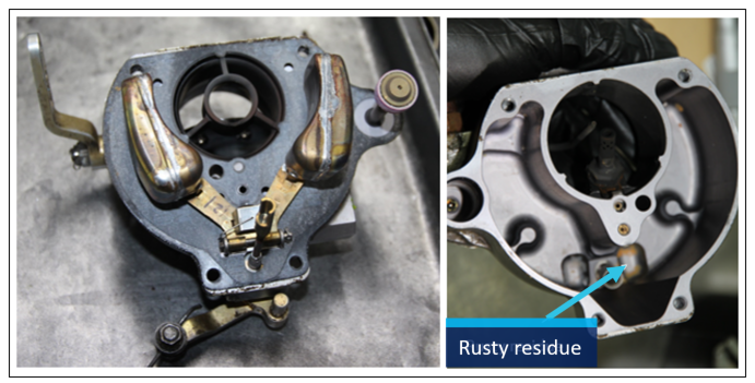 Figure 13: Disassembled carburettor showing internal components. Source: ATSB.