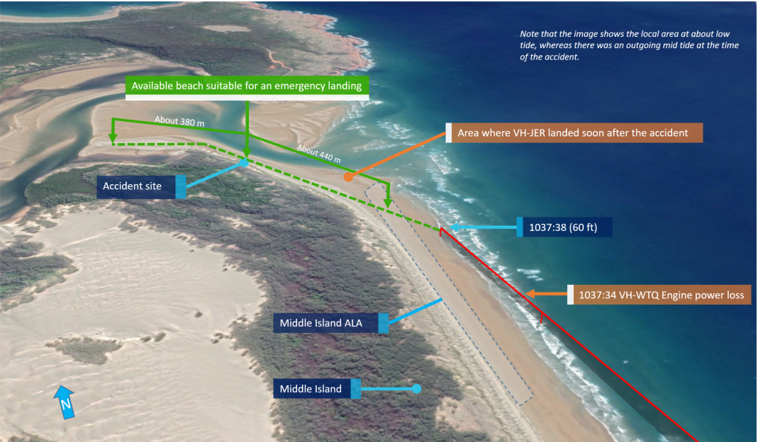Figure 18: Image of Middle Island aeroplane landing area and the beach area to the north. Source: Google earth, modified by the ATSB.