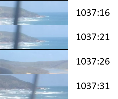 Figure B4: Video stills at 5-second intervals during descent (last image is 3 seconds prior to engine failure). Source: ATSB.