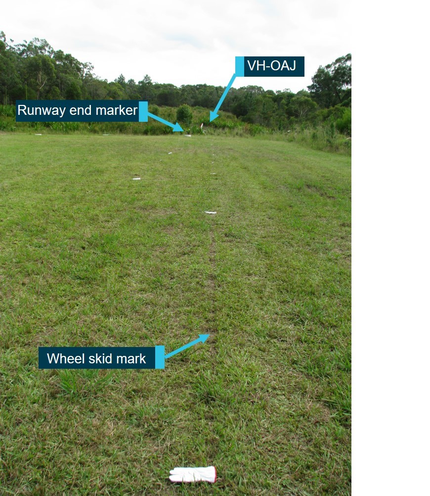 Marks in the surface of the runway consistent with wheel skid