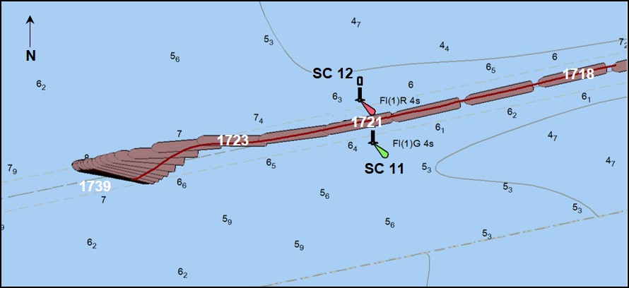 Figure 3: Orient Centaur’s main engine shutdown to the grounding at 1 minute intervals. Source: Orient Centaur VDR, annotated by ATSB