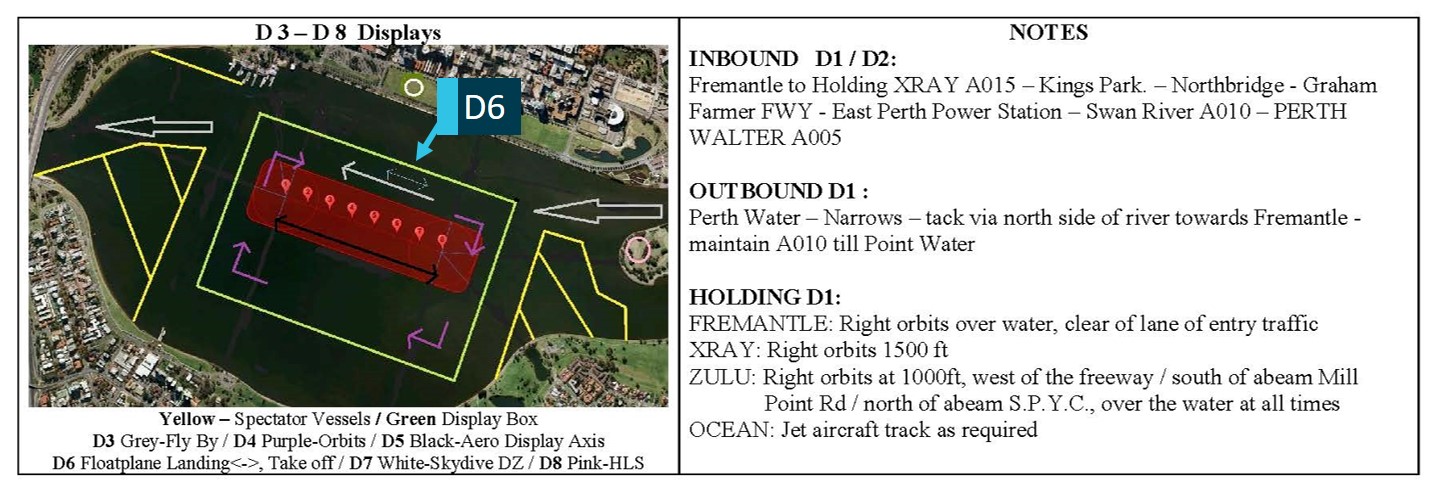 Figure 9: Extract from the ‘display procedures – B2’ diagrams, showing the arrow that indicates the direction and location of the float plane landing area. Source: CASA