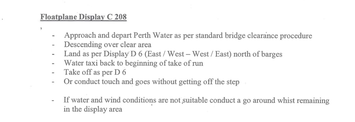 Figure 10: Float plane procedure approved by CASA in 2015 and 2017. Source: CASA