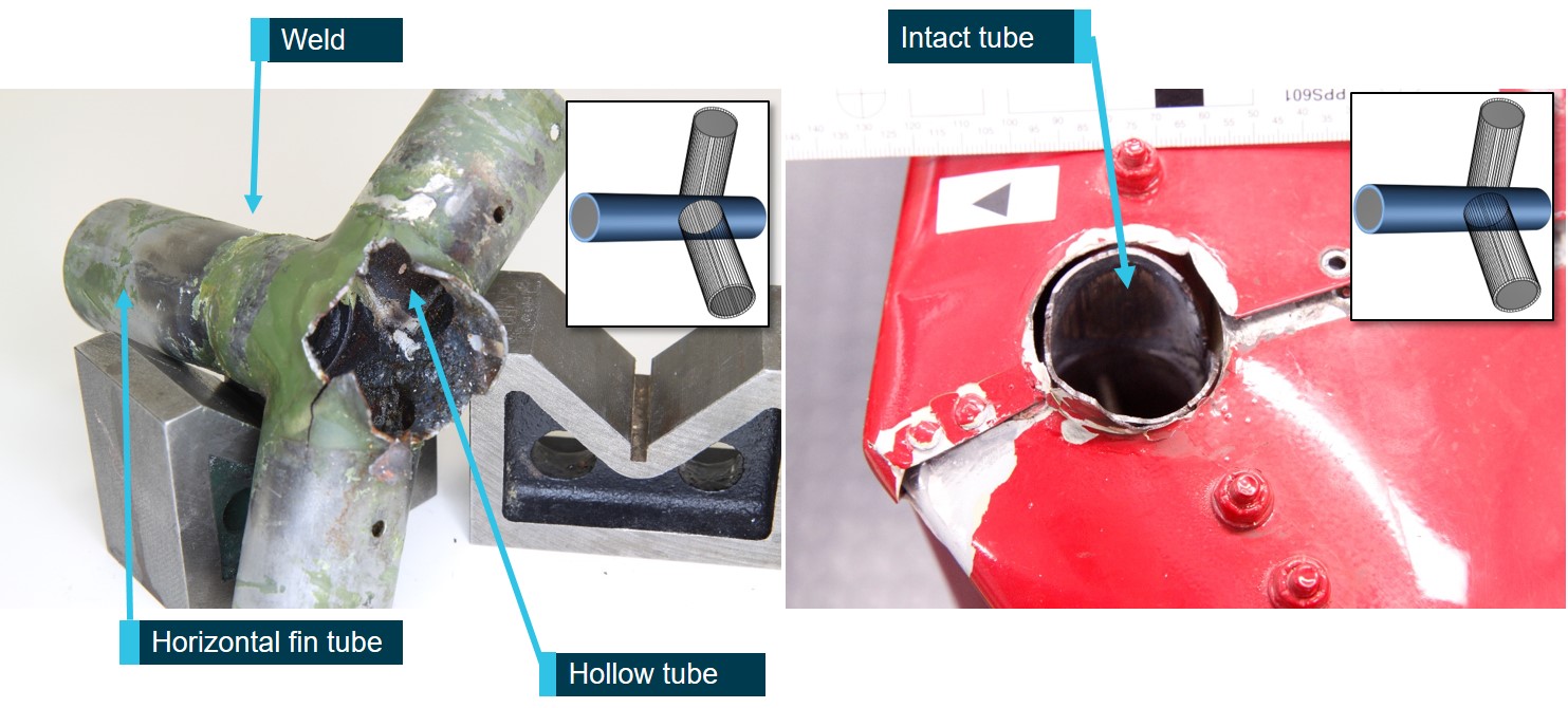 Figure 7: Comparison between stabiliser fracture on VH-SWQ (left) and VH-JEW (right). Source:  ATSB
