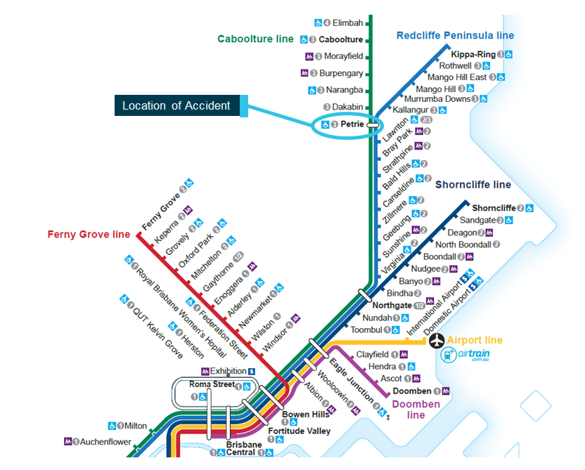 Figure 5: Portion of Queensland Rail South-Eastern Queensland network.
Source: Queensland Rail, annotated by ATSB