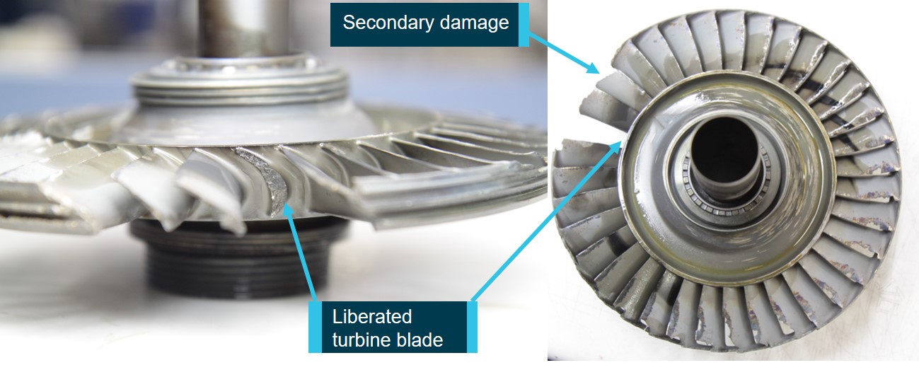 Figure 4: Third-stage turbine wheel removed from VH-SEV showing damage.Source: ATSB