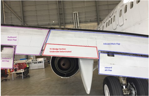 Figure 1: Delaminated section on the aircraft’s left wing. Source: Operator’s engineering department