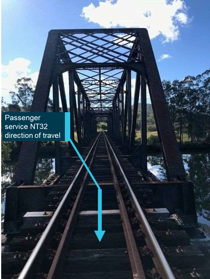 Figure 3: View of the Wilson River Bridge.
The southern access to the Wilson River Bridge, facing north. This view shows the steel through truss structure that the awning struck. 
Source: Pacific National