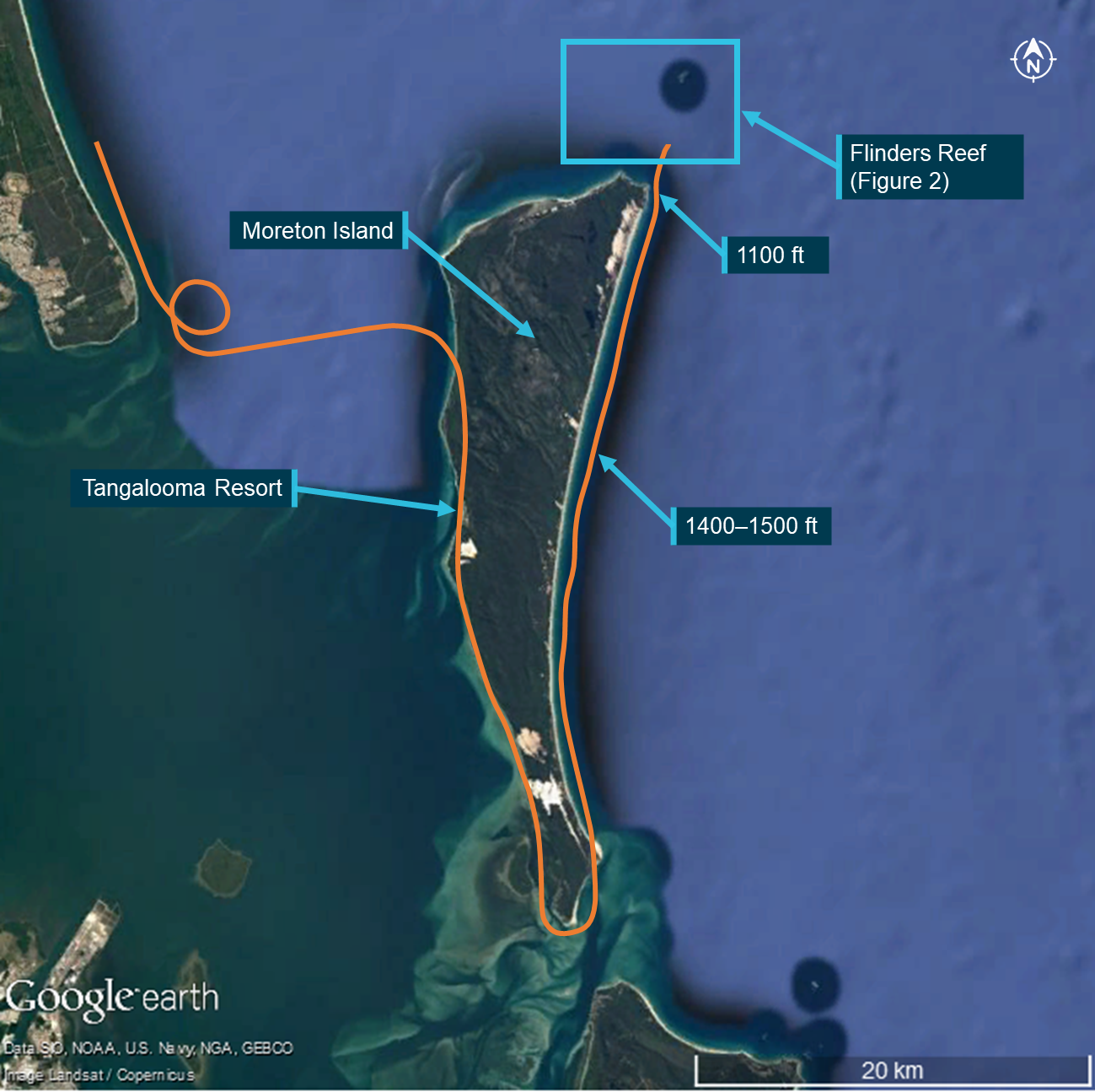 Figure 1: Preliminary representation of the flight path of VH-WNR. Source: Google Earth, modified by the ATSB.