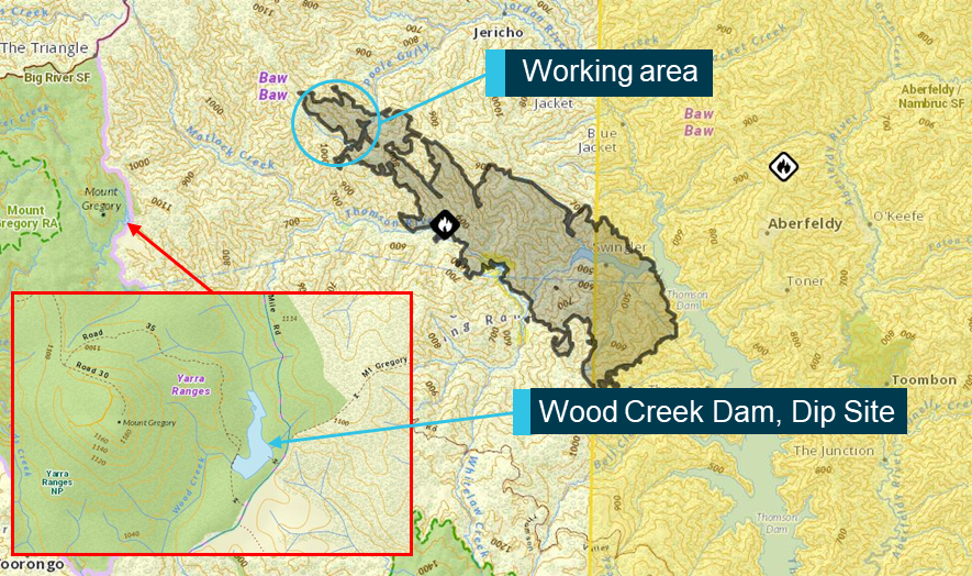 Figure 2: Dip site location (Fire boundary as of 31 January 2019.Source: Country Fire Authority
