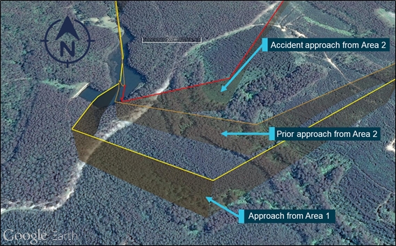Figure 6: Shortening of final approach path.Source: Google Earth, Kestrel Aviation, annotated by the ATSB