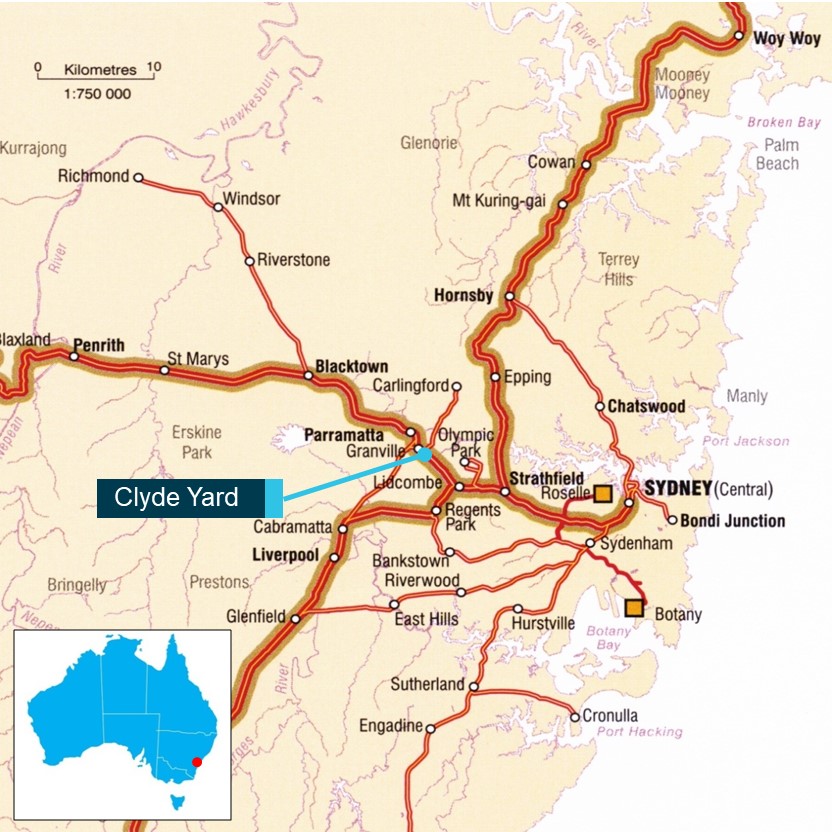 Figure 3: Location of Clyde.<br />
Source: NatMap, Railways of Australia, Geoscience Australia, annotated by ATSB