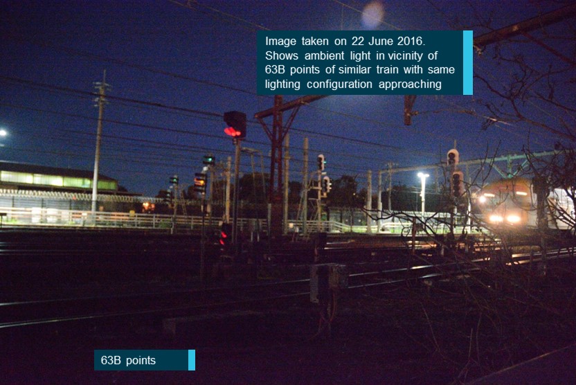 Figure 14: Ambient lighting near 63B points on 22 June 2016.<br />
Source: ATSB