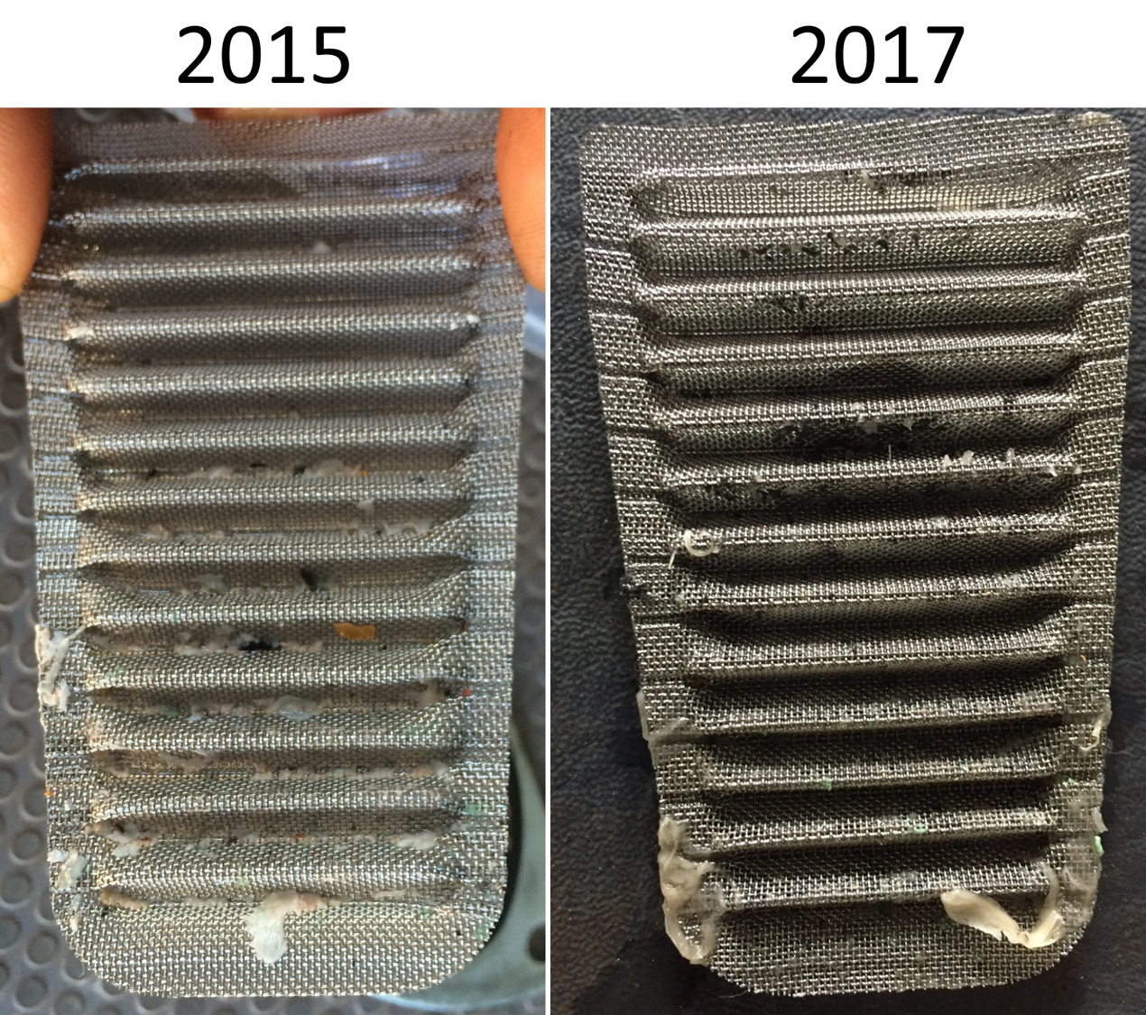 Figure 7: A comparison of the white contaminant found in 2015 and in April 2017.Source:  Refueller, Operator