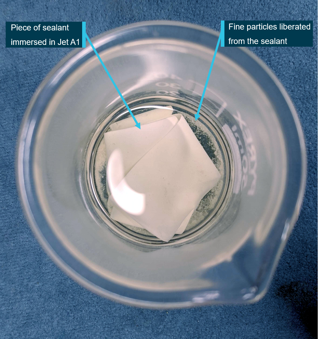 Figure 9: A piece of sealant after immersion in Jet A1 fuel and ultrasonic agitation.Source: ATSB