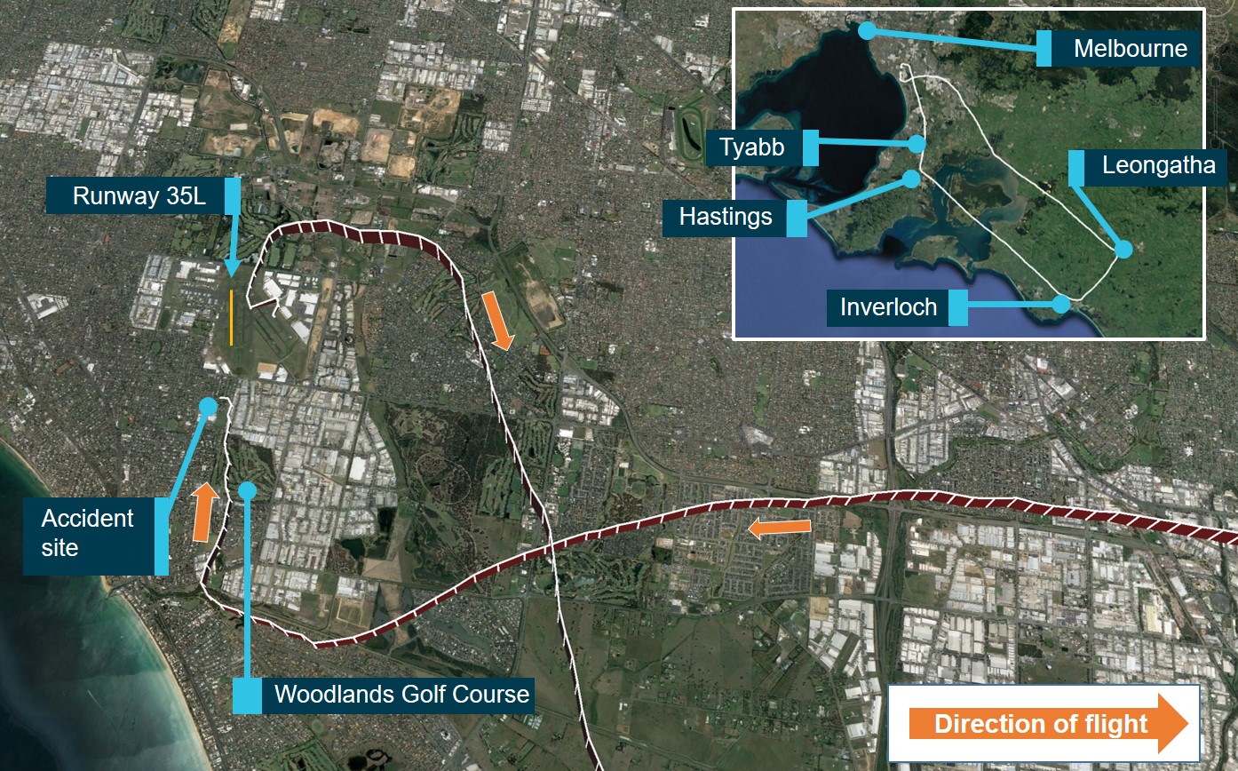 Figure 1: VH-EWE flight path.Source: Flight Aware flight data and Google Earth, modified by ATSB