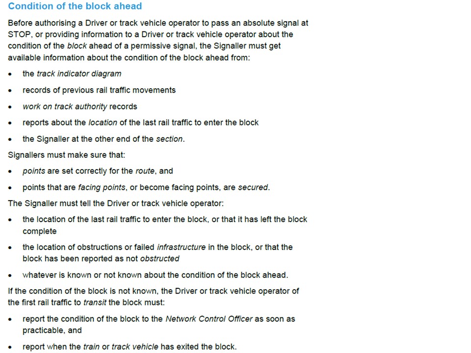 Figure 9: Passing signals at Stop.
Source: ARTC, Extract from ANSG 608 Passing Signals at STOP