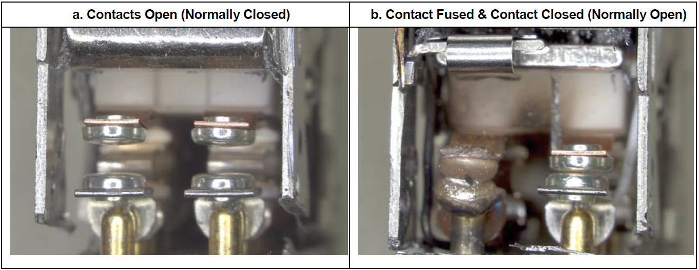 Figure 9: Opposite end views of relay mechanism showing the two sets of anomalous contact conditions.