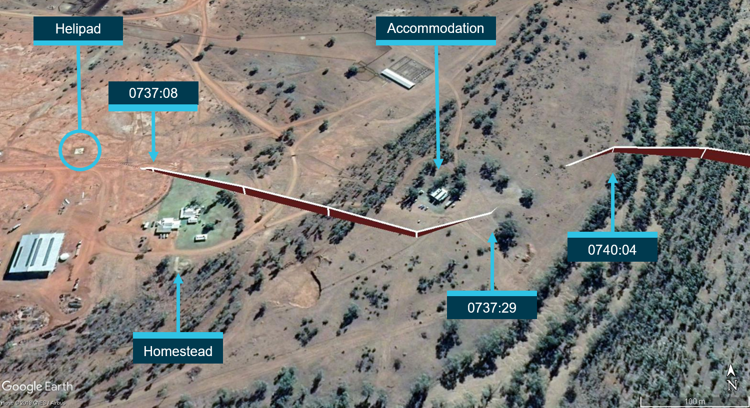 Figure 3: Departure from the homestead.Source: Google earth, annotated by the ATSB