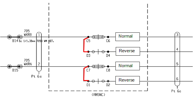 Figure 7: 705C points machine master circuit diagram.<br />
Source: Queensland Rail, annotated by the ATSB