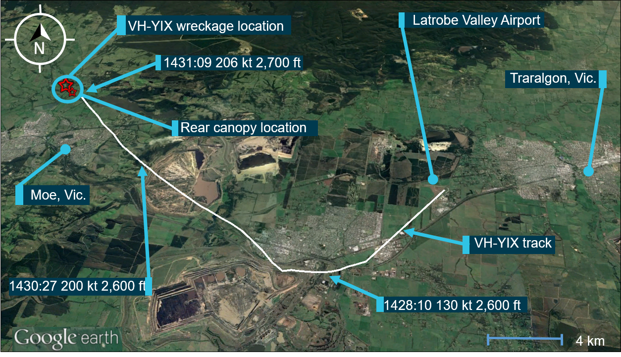 Figure 1: Flight track of VH-YIX.<br />
Source: Google Earth with annotations by ATSB