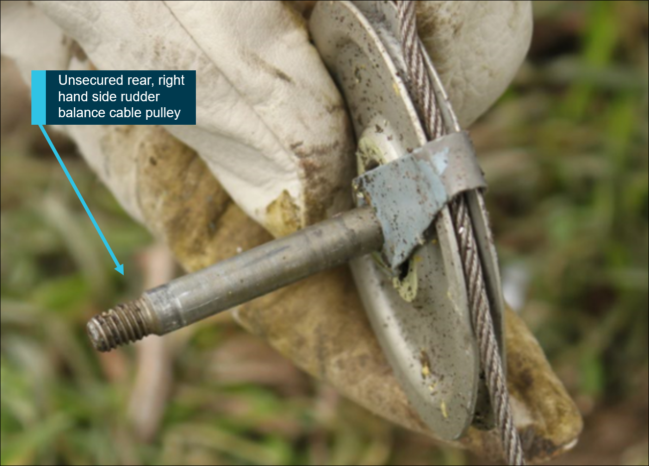 Figure 7: Rear right rudder pulley, found away from the airframe.Source:  ATSB
