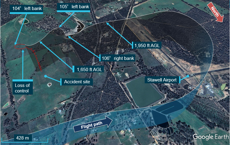Figure 3: Detail B – Aircraft operation in the vicinity of Stawell Airport.Source: Google Earth, modified by the ATSB