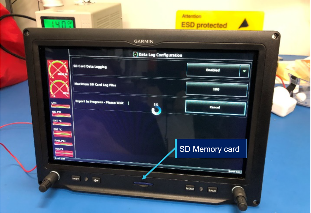 Figure 8: G3X avionics unit being downloaded, showing memory card position.Source: ATSB