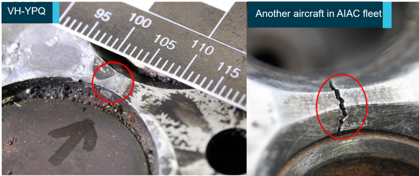 Figure 7: Cylinder cracks in VH-YPQ and another aircraft.Source: AIAC and ATSB