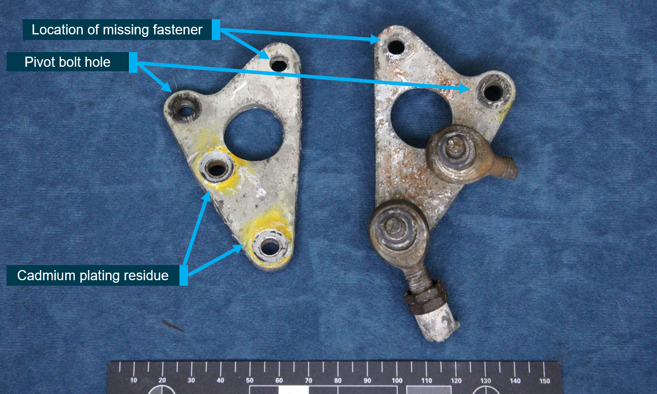 Figure 10: Bellcrank internal surfaces with yellow colouration.Source: ATSB