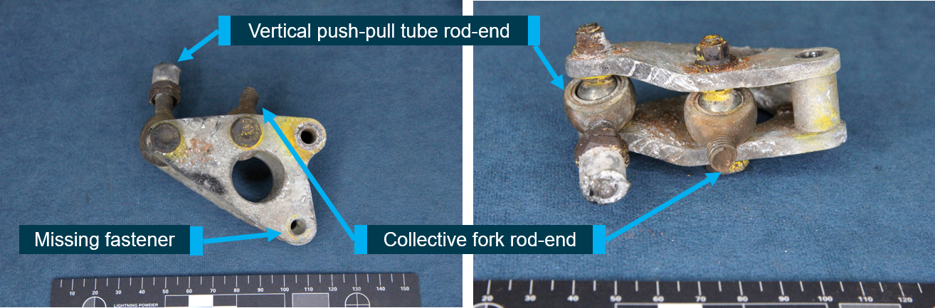 Figure A5: Bellcrank following removal from the torque tube and showing parallel deformation of both plates.<br />
Source: ATSB