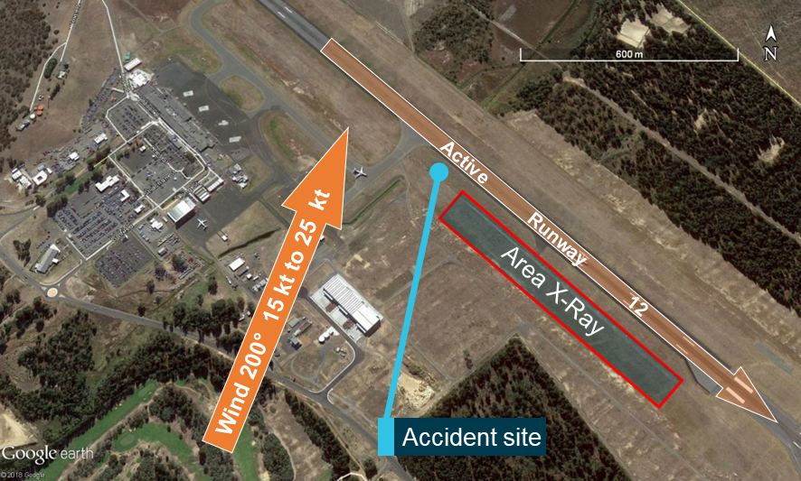 Figure 8: Helicopter training area X-ray at Hobart International Airport.<br />
Source: Google earth, annotated by the ATSB