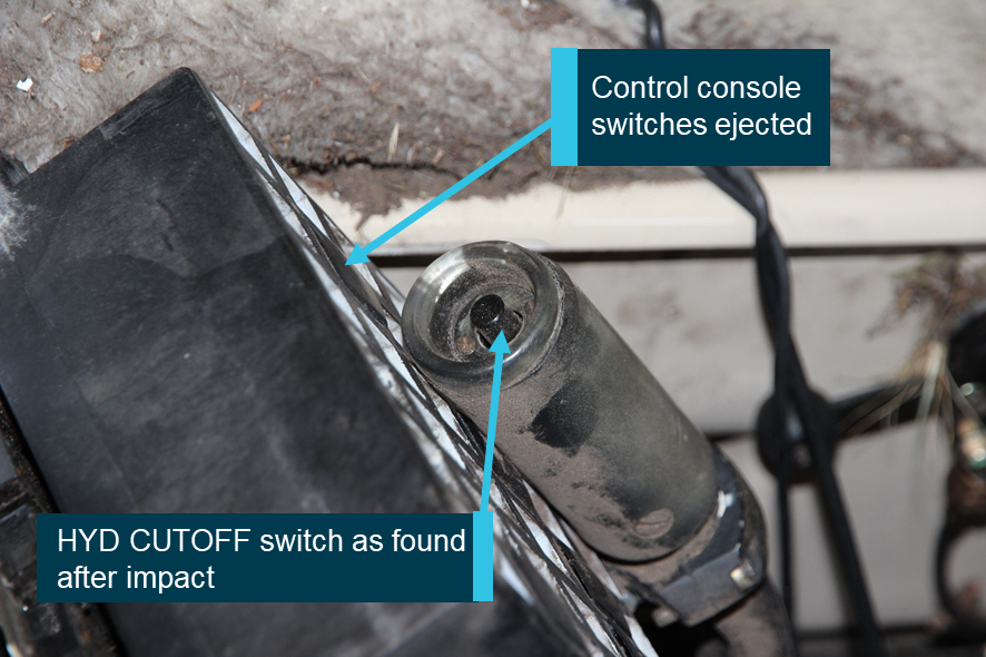Figure 10: HYD CUTOFF switch and control console as found.Source: ATSB