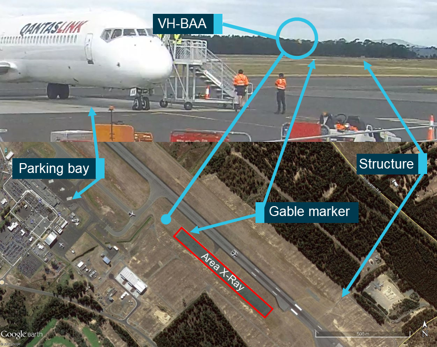 Figure 14: Apron CCTV point of view.Source: Hobart Airport, Google Earth, annotated by the ATSB