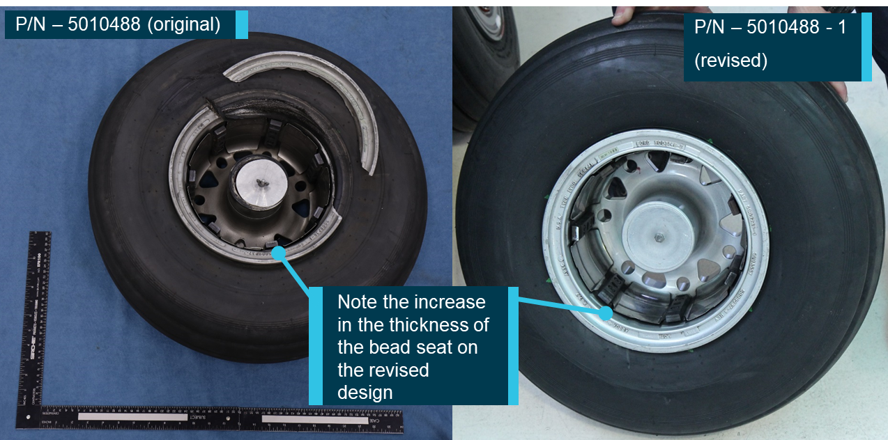 Figure 7: Example of the difference between the old and new wheel designs.Source: Manufacturer modified by the ATSB