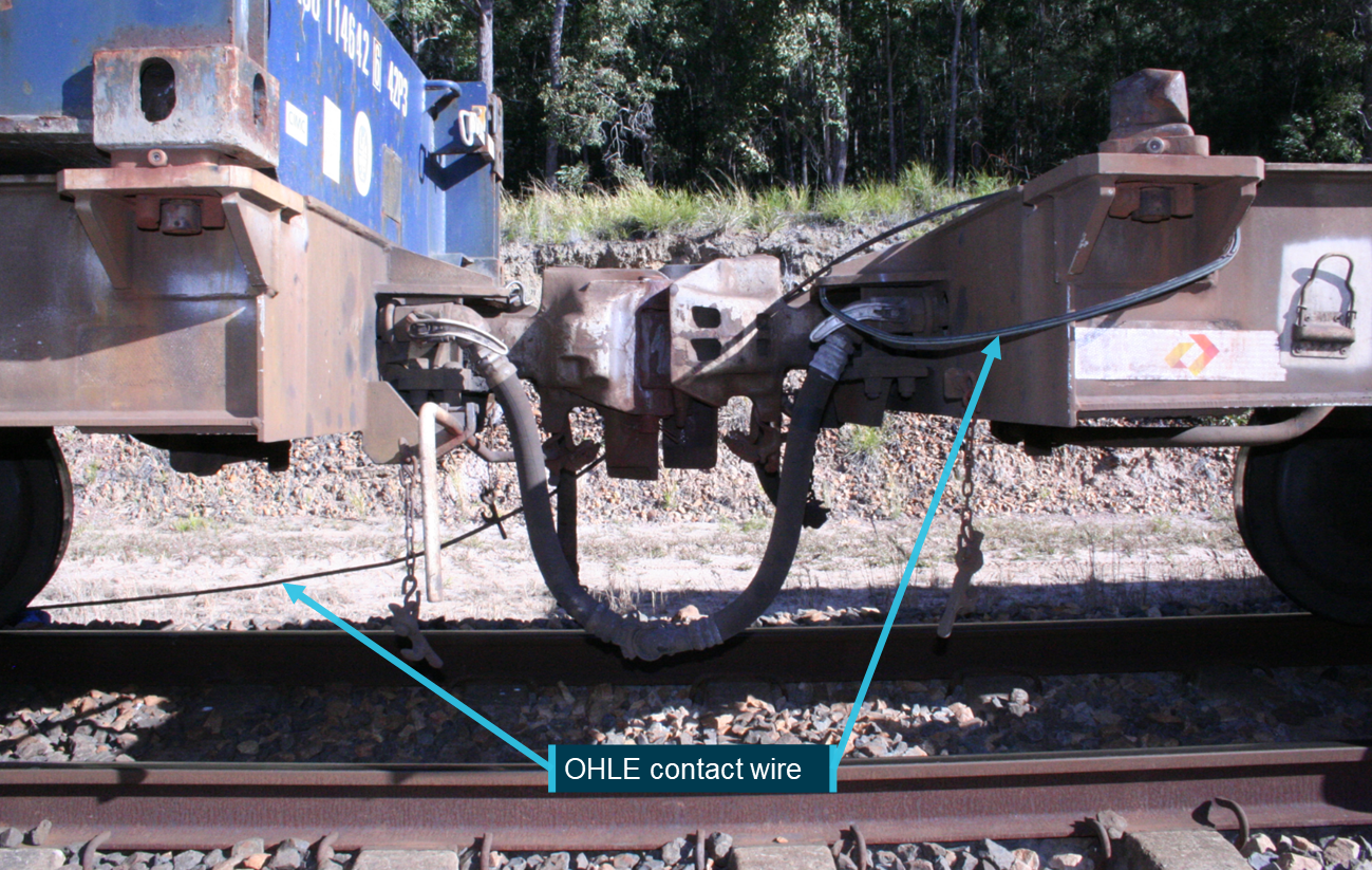 Figure 10: Part of train YC77 showing OHLE wires in contact with the train.
Source: ATSB
