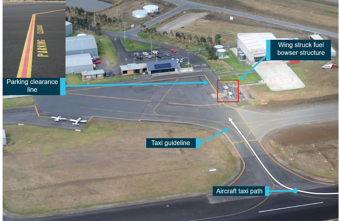 Figure 1: Warrnambool Airport apron markings. Source: Google annotated by the ATSB